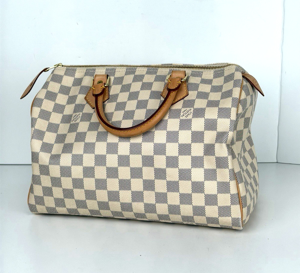 Louis Vuitton Speedy 30 Handbag in White Damier Azur Coated Canvas 2014 S04